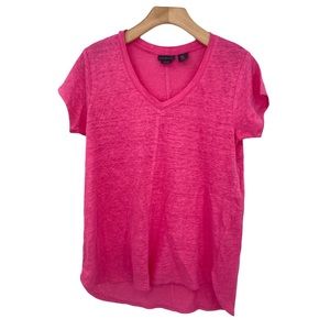 Tahari Pink 100% Linen V-Neck Top